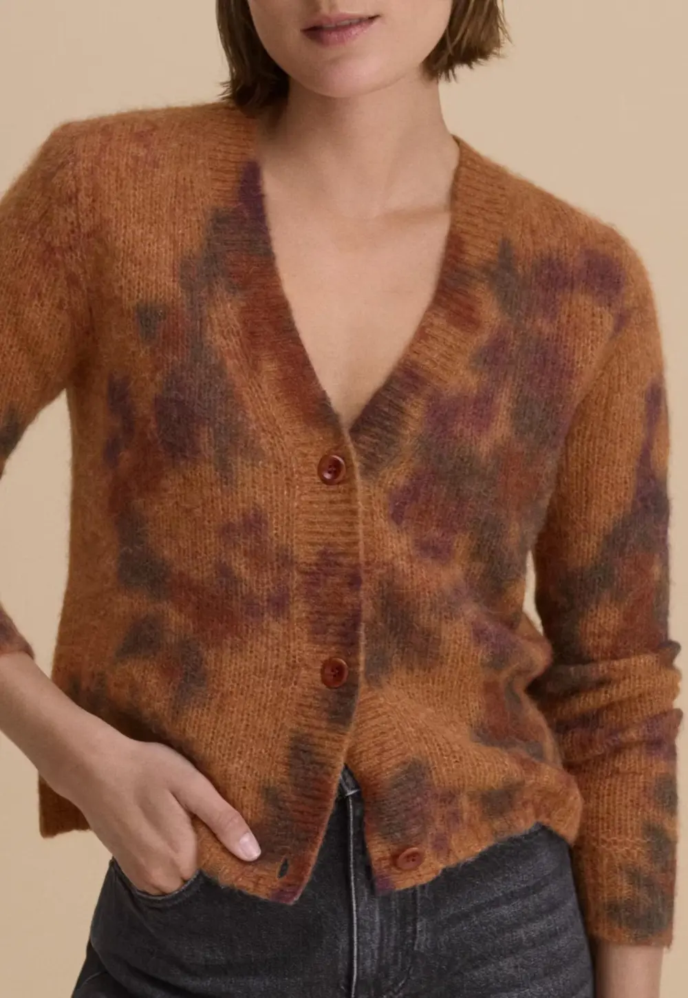 Printed cardigan wool blend