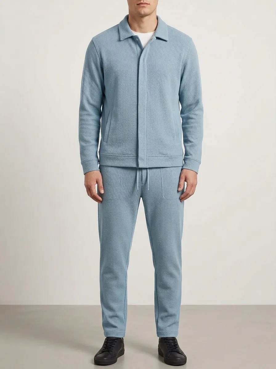 Men's Classic Minimal Polo Collar Jacket and Jogger Pants Set