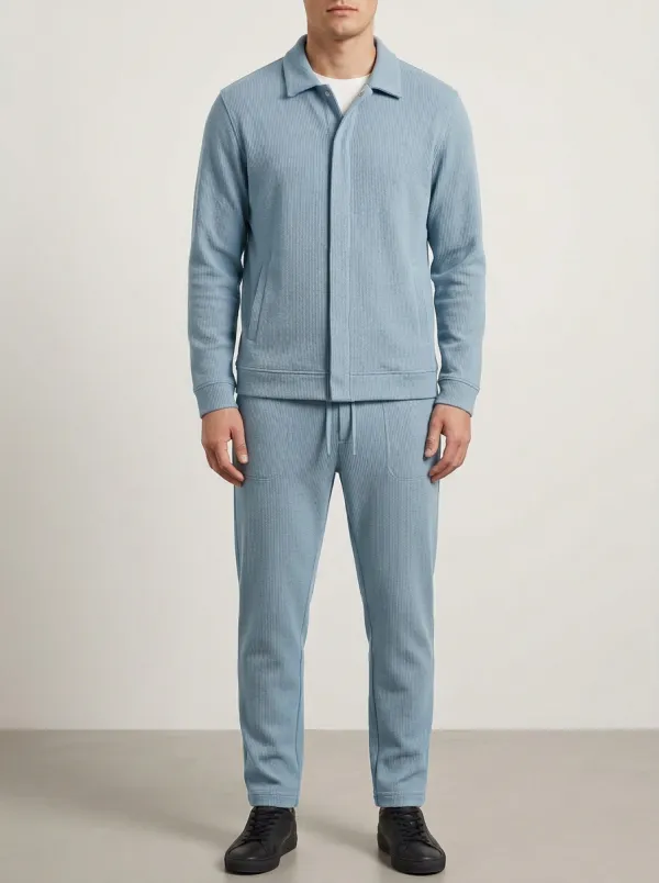 Men's Classic Minimal Polo Collar Jacket and Jogger Pants Set