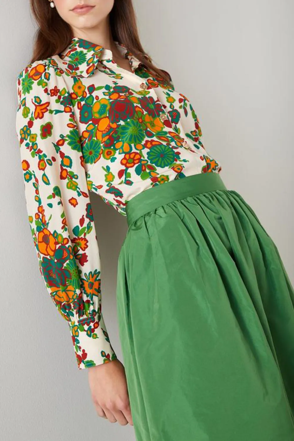 Colorful Floral Print Long Sleeve Button Down Shirt