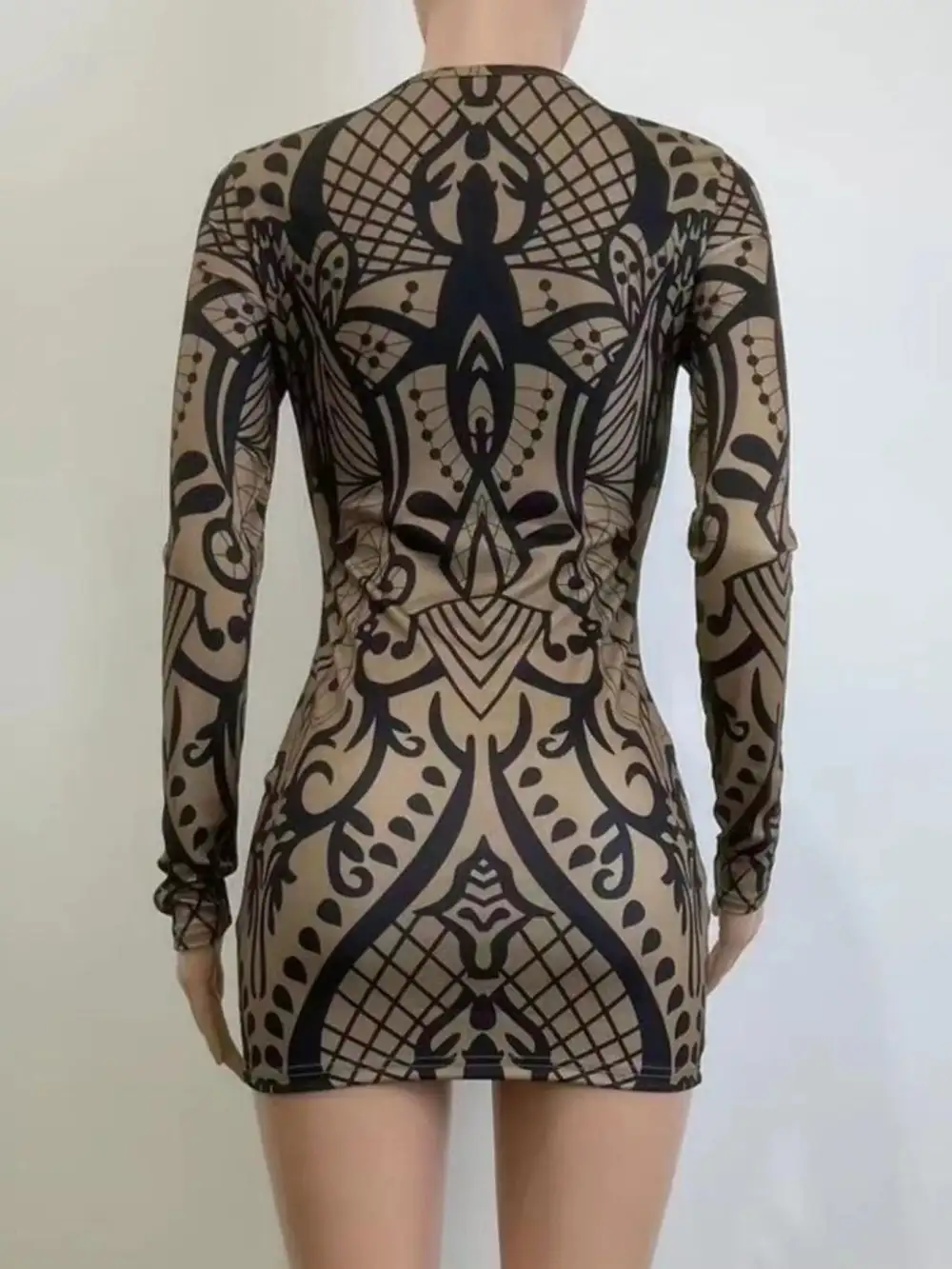 Abstract Print Long Sleeve Mini Dress