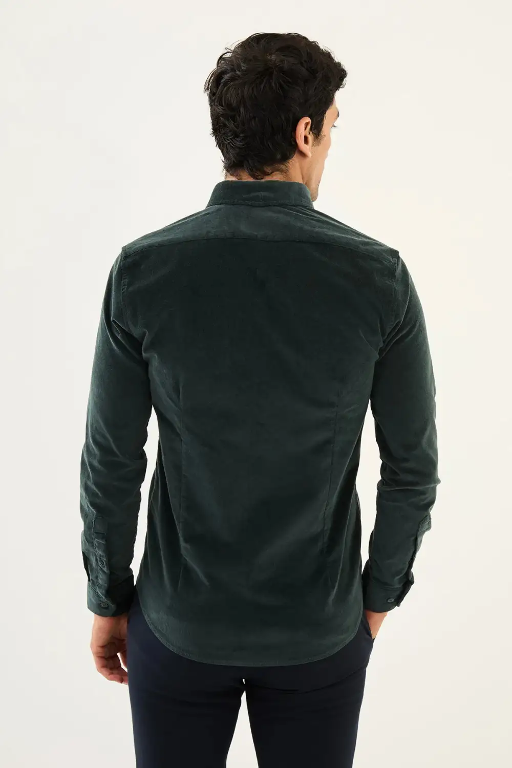 Modern Hidden Button Velvet Cotton Shirt