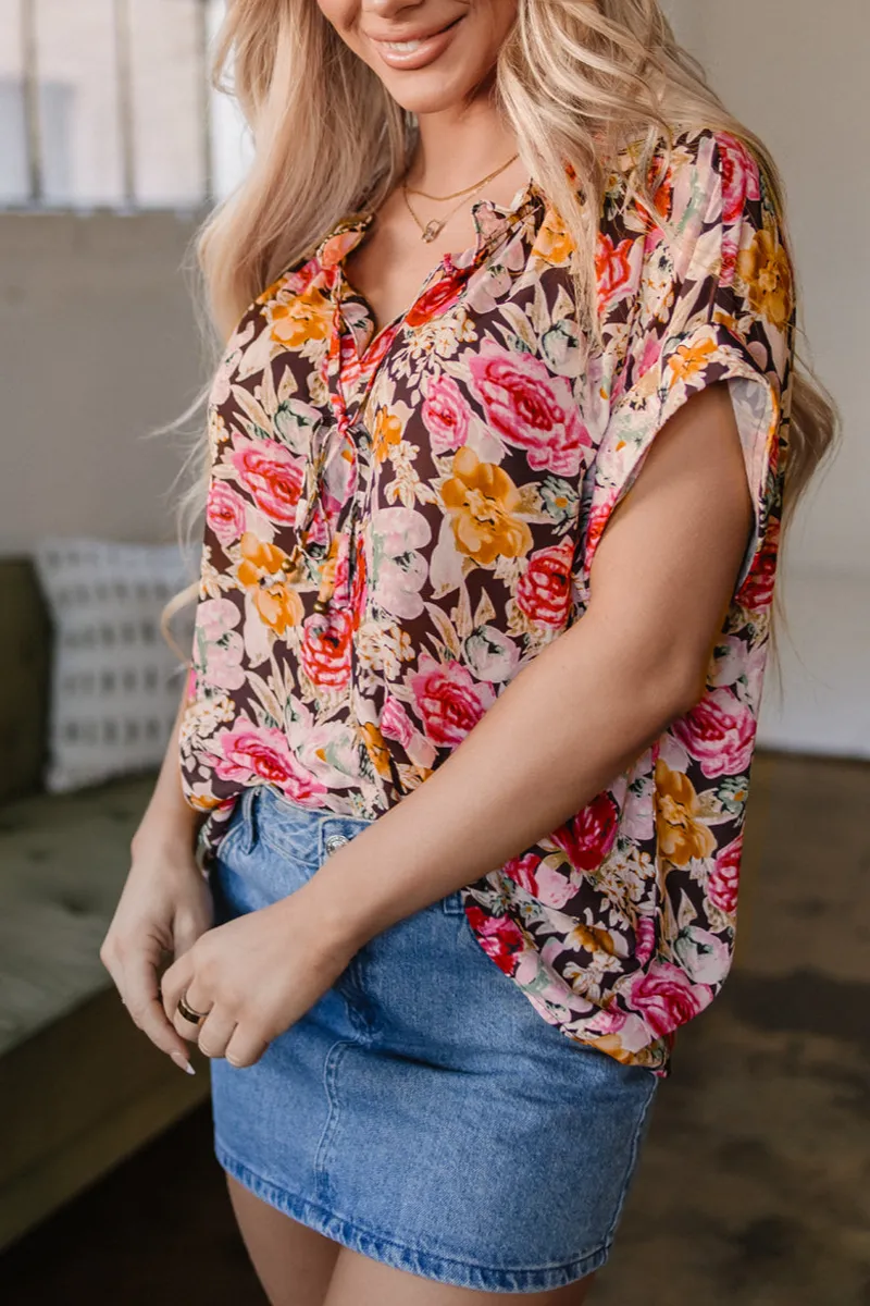 Floral Crew Neck Short Sleeve Blouse