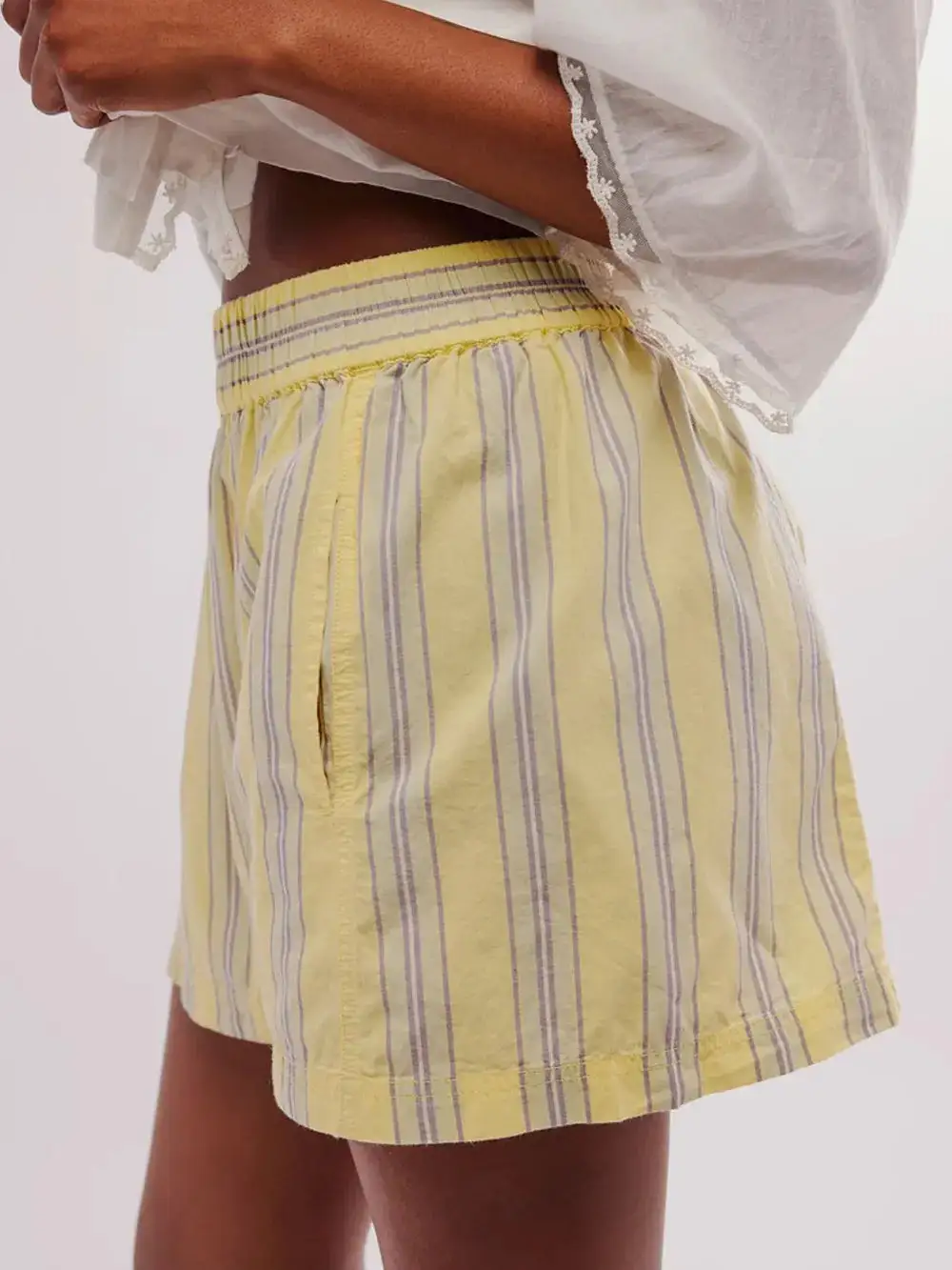 Cotton-Blend Striped Elastic Waist Shorts