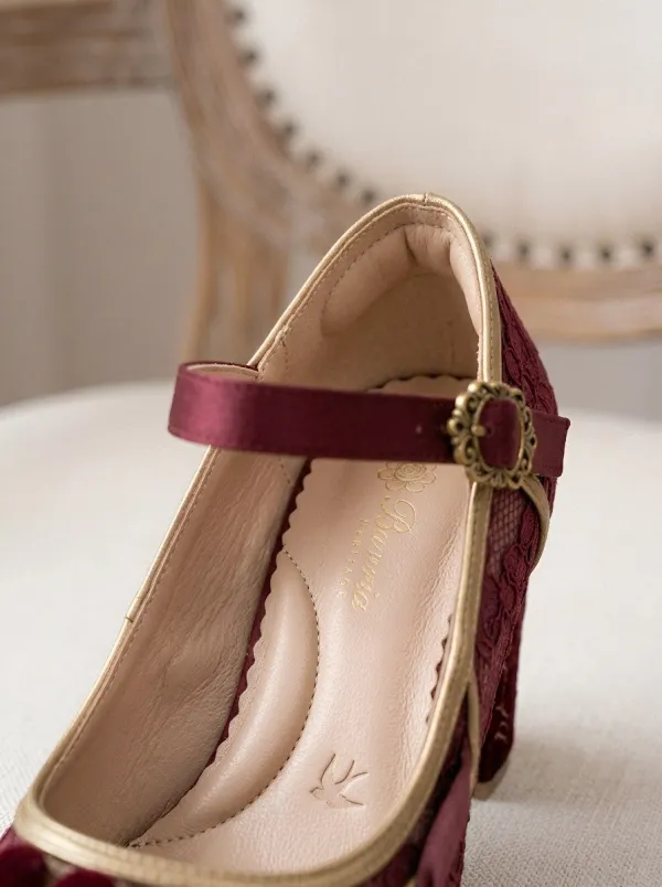 Mary Jane Lace Embroidered Women's Bavarian Occasion Heels