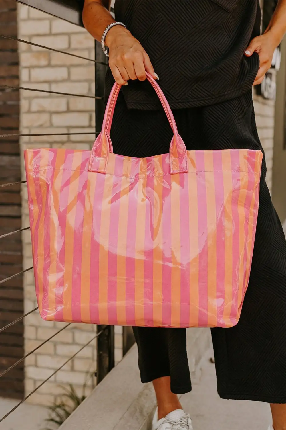 Glossy Striped Everyday Tote Bag