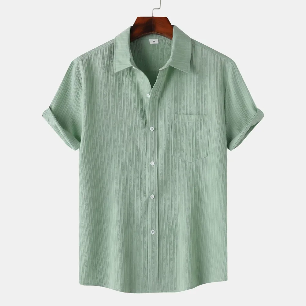 2025 Summer New Men'S Solid Color Lapel Short Sleeve Shirt Men