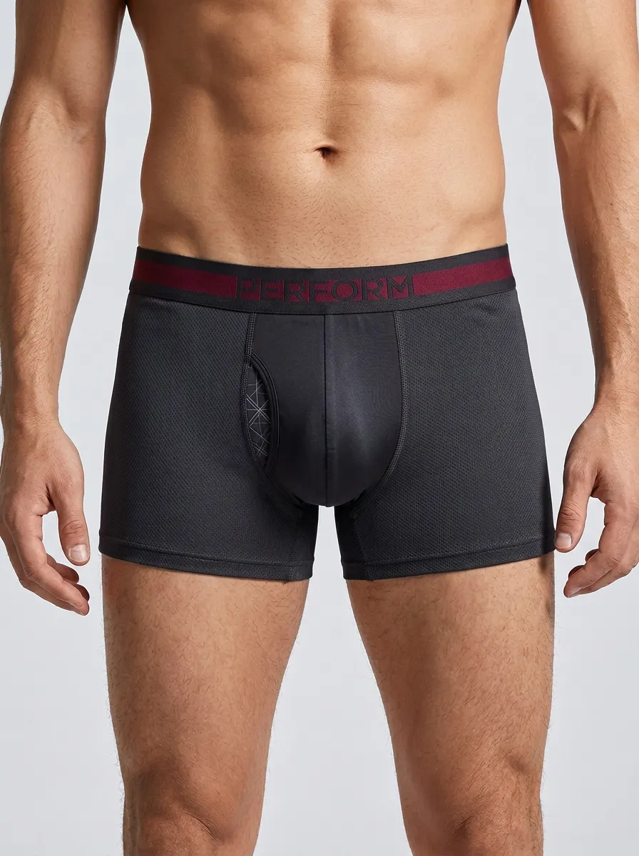 Men's Athletic Performance Mesh Contrast Printed Boxer Briefs