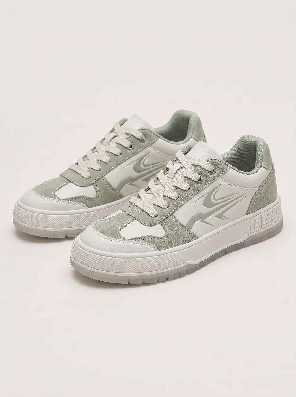 Men's Casual Streetwear Sage Green Graphic Printed Sneakers