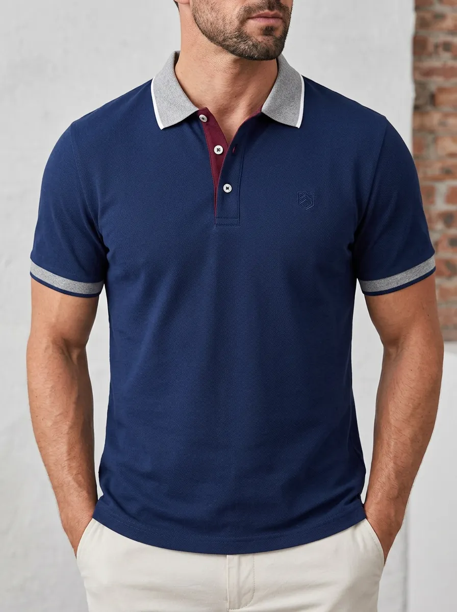 Men's Smart- Contrast-Collar Embroidered Logo Polo Shirt
