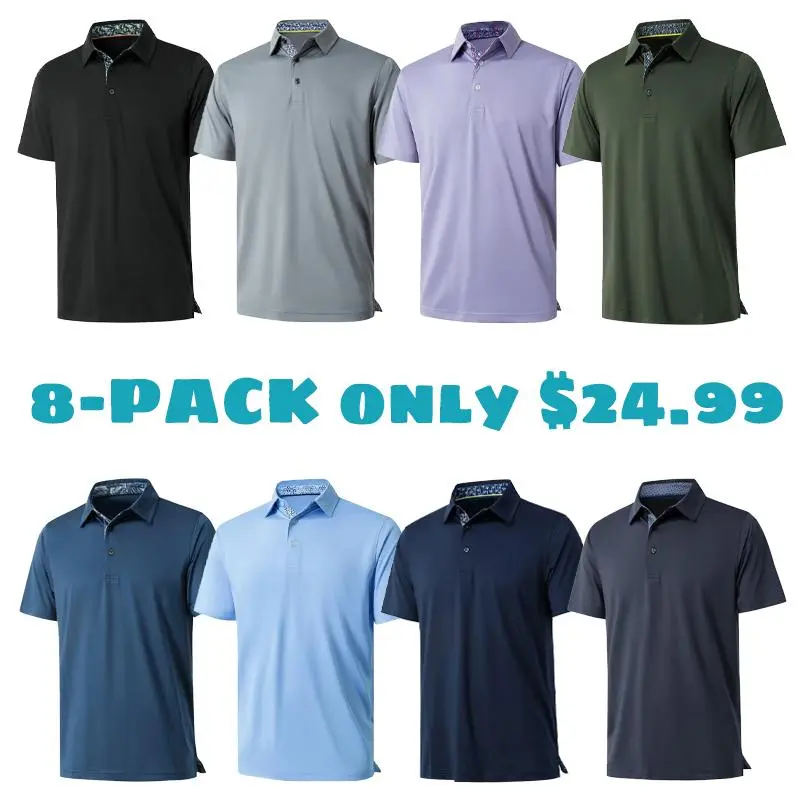 Mens Casual Dry Fit Performance Designed Collared Golf Polo Shirts for Men Plus Size Tops