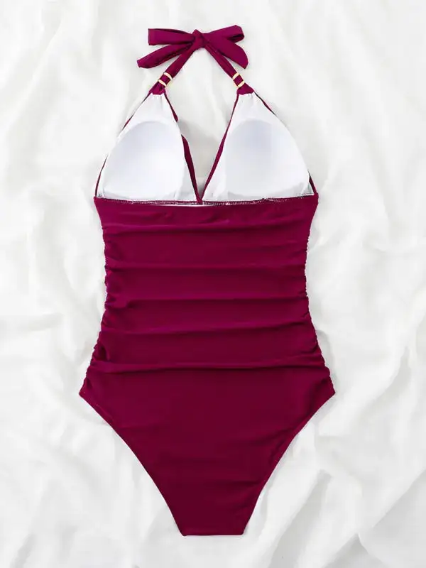 Modest Halter Backless One Piece Swimsuit