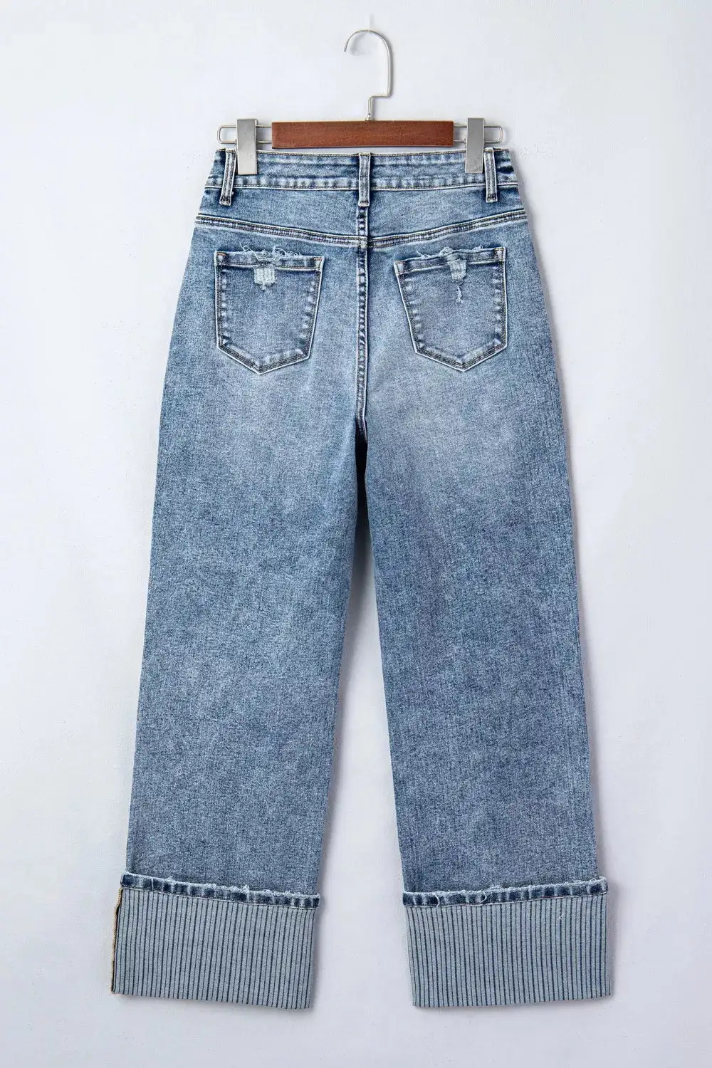 Distressed Washed Stretch Straight Leg Jeans