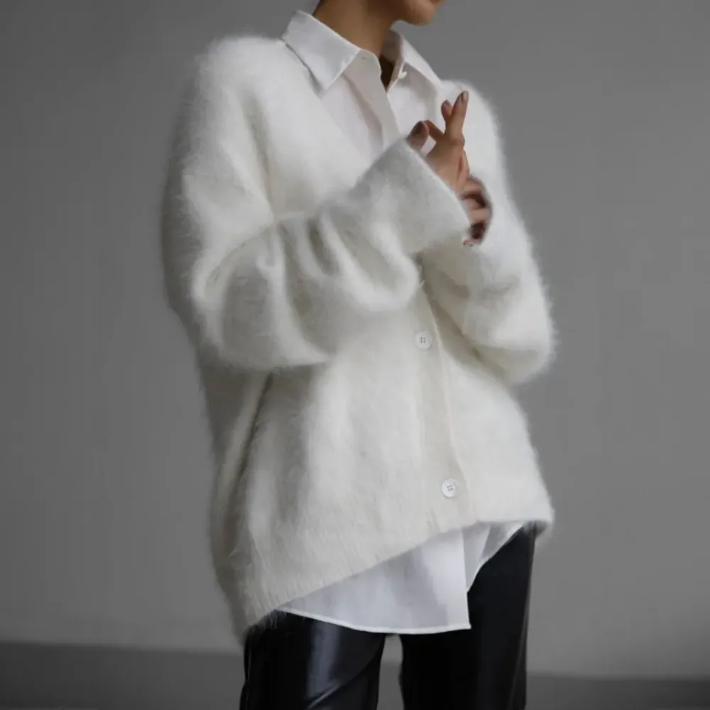 Open-Front Denim Knit Cardigan