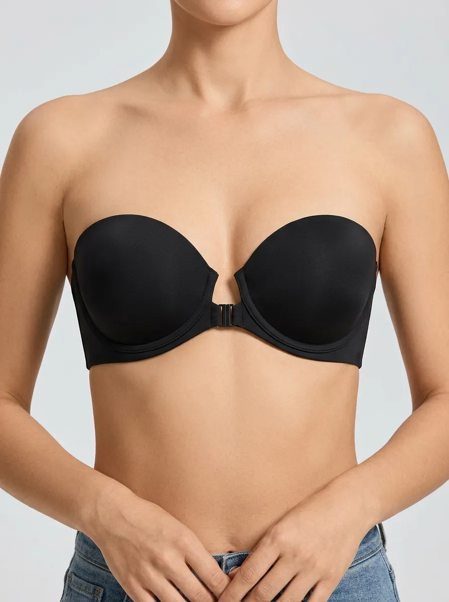 Women's Molded-Cup Rounded-Cup Front-Closure Strapless Bra