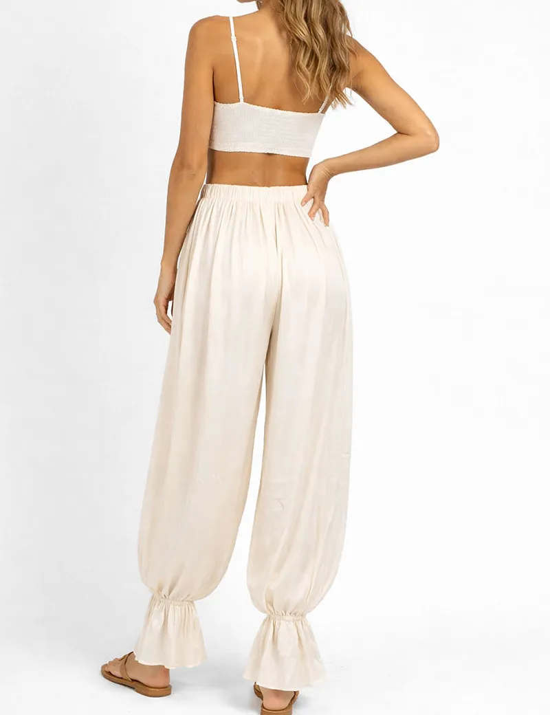 Solid Color Ruffle Hem Balloon Pants