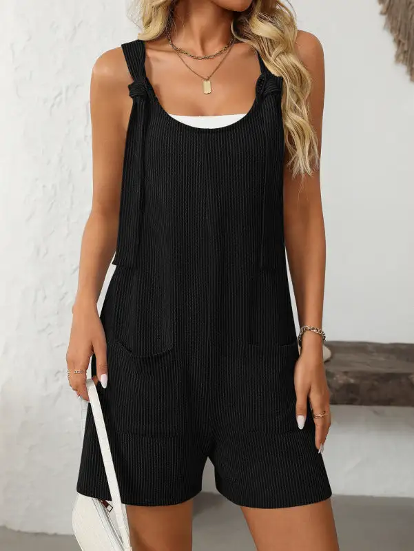 Casual Twisted Stripe Knitted Overall Jumpsuit