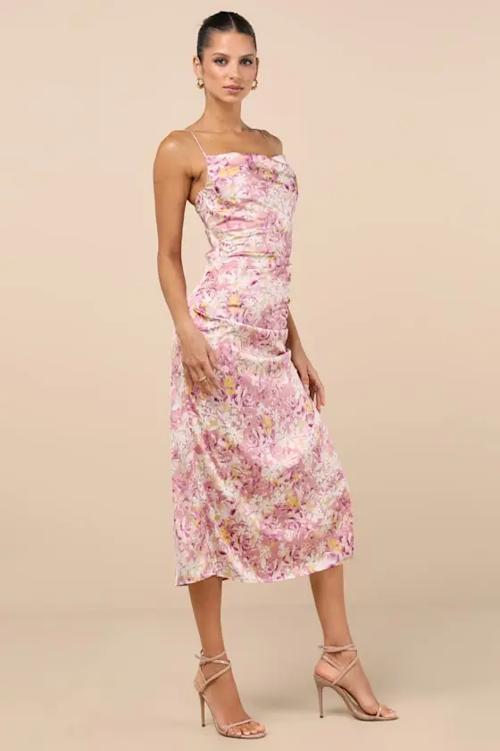 Truest Romance White Floral Print Sleeveless Ruched Midi Dress