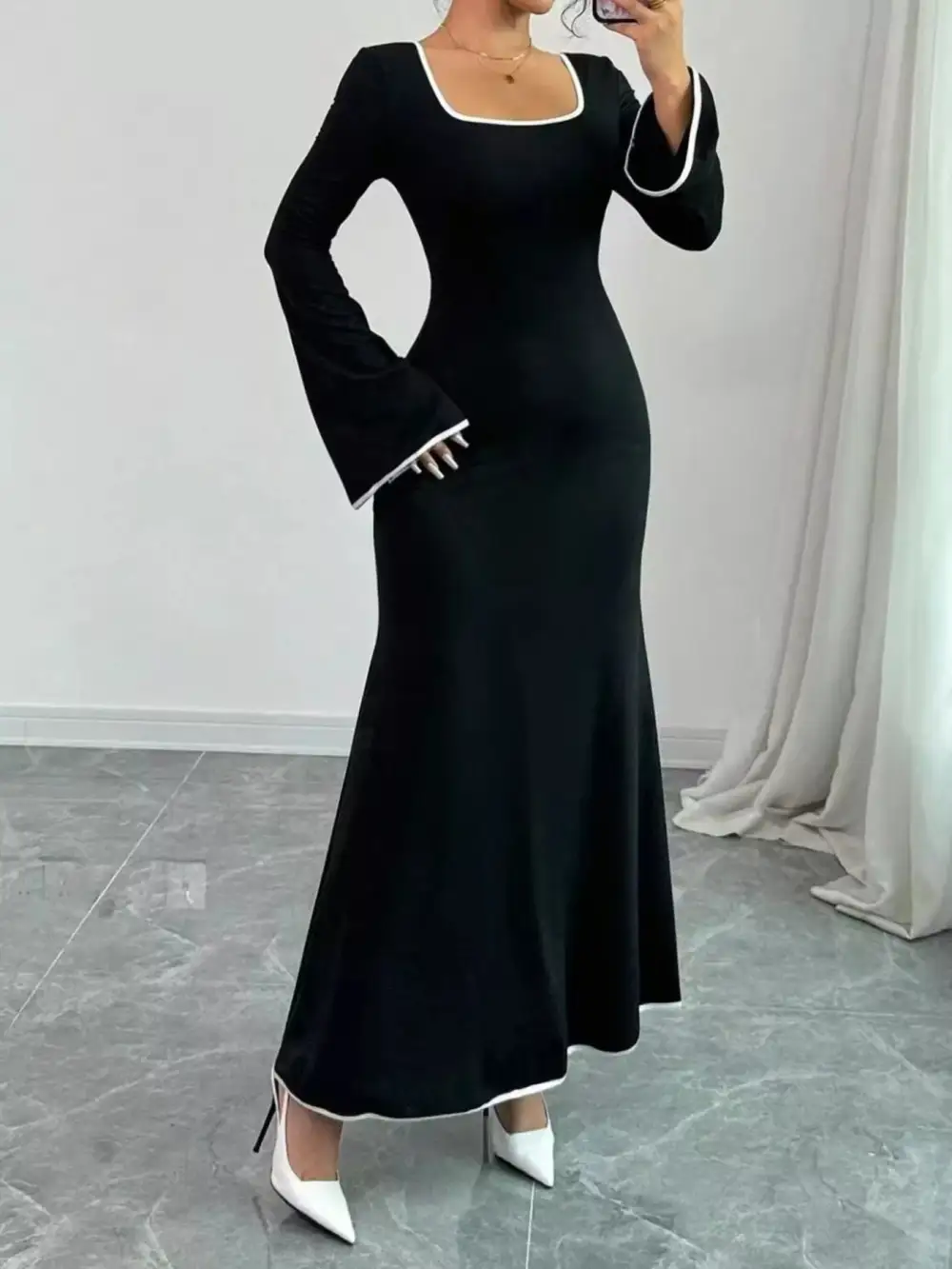 Square Neck Flared Maxi Dress