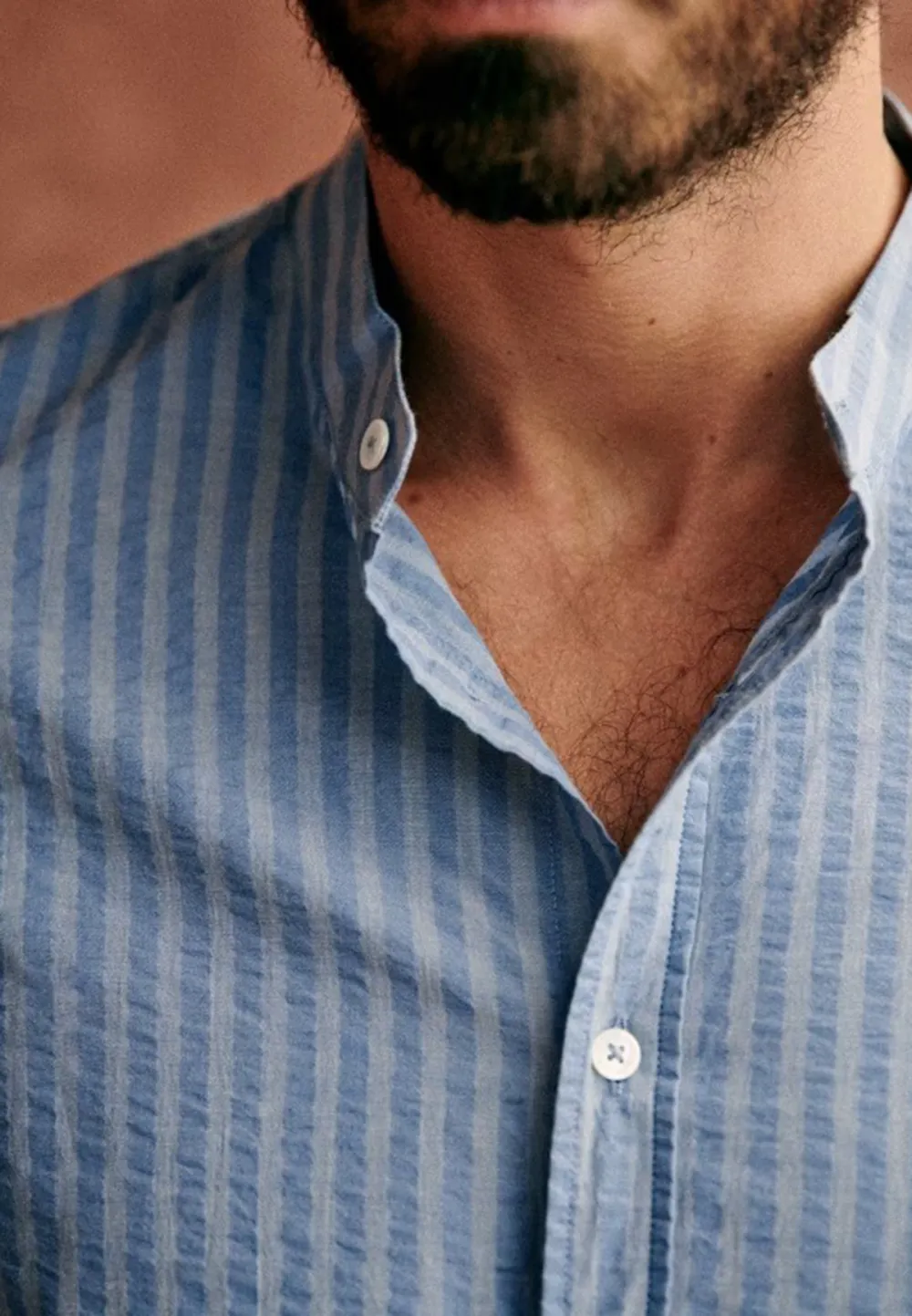 Yellow White Stripe Seersucker Button-Down Camp Shirt