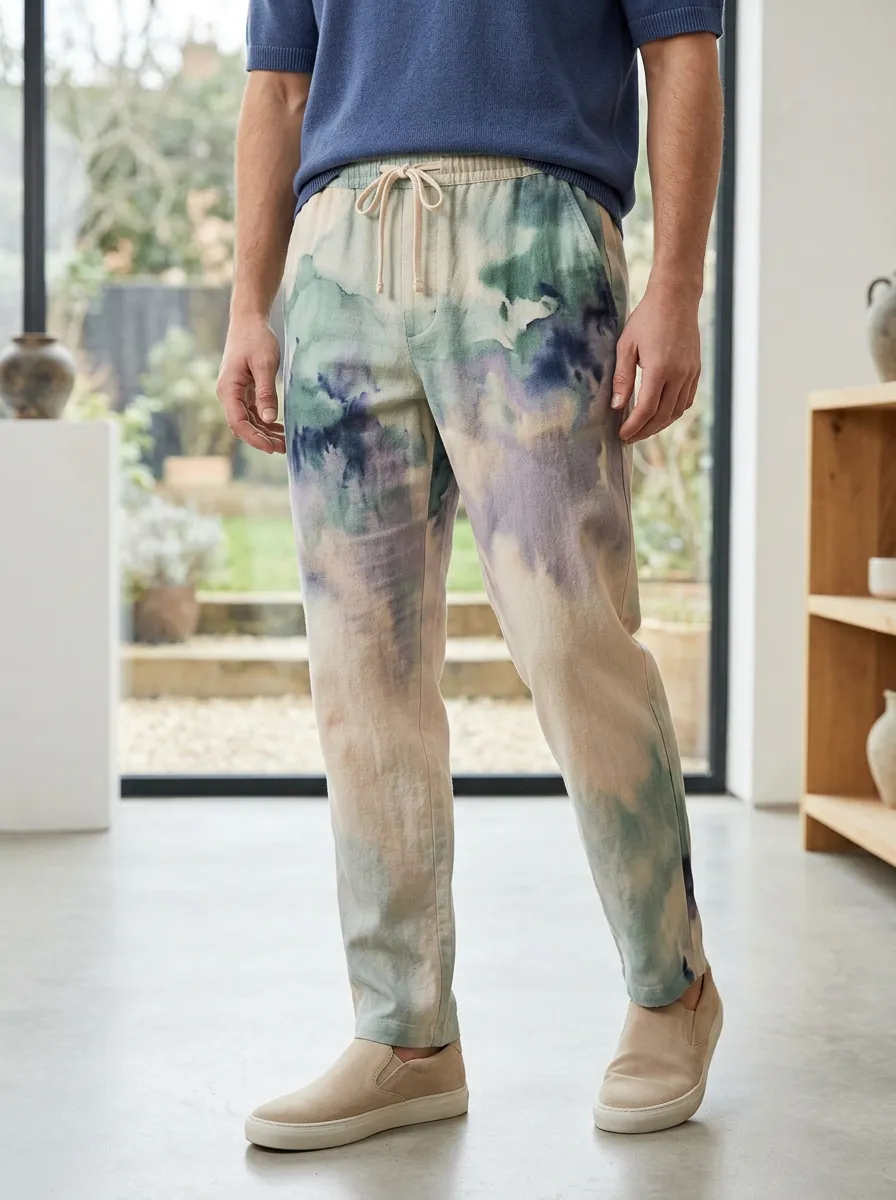 Men's Casual Watercolor Tie-Dye Printed Pants