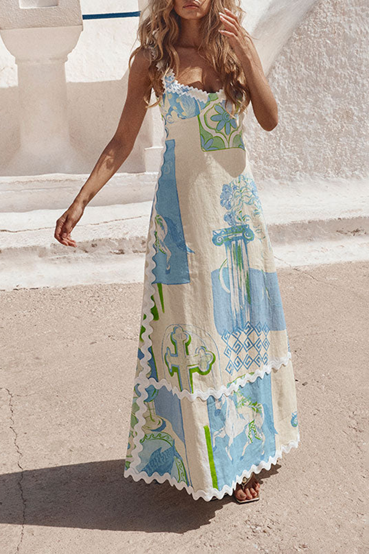 Patchwork Print Sleeveless Maxi Dress