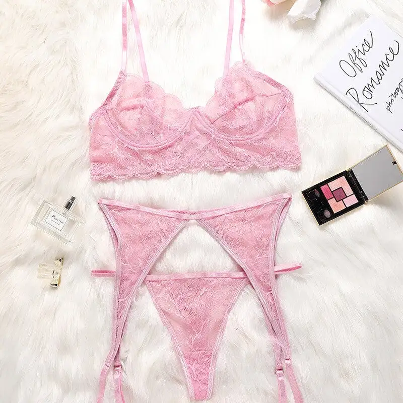 Floral Embroidered Lace Garter Set