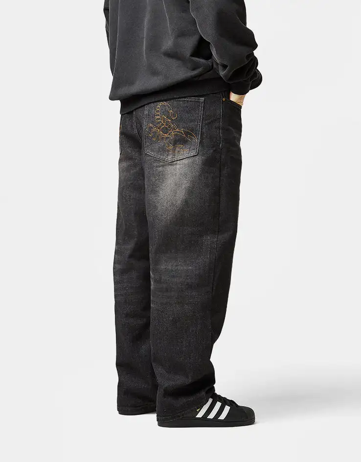 Slub Texture Baggy Denim Jeans