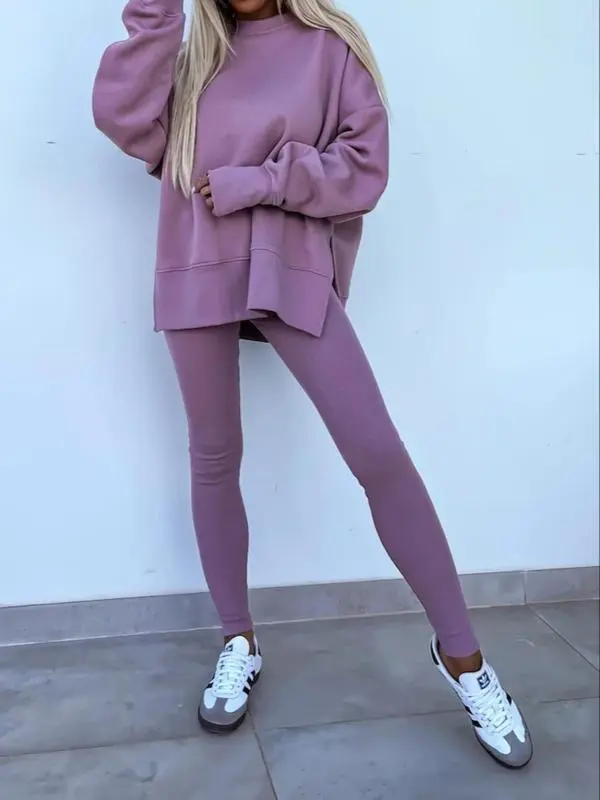 🔥6 PACKS $23.97🔥Women Casual Two Piece Outfits Oversized Pullover Sweatshirts with Thumb Hole Slit Ribbed Pants