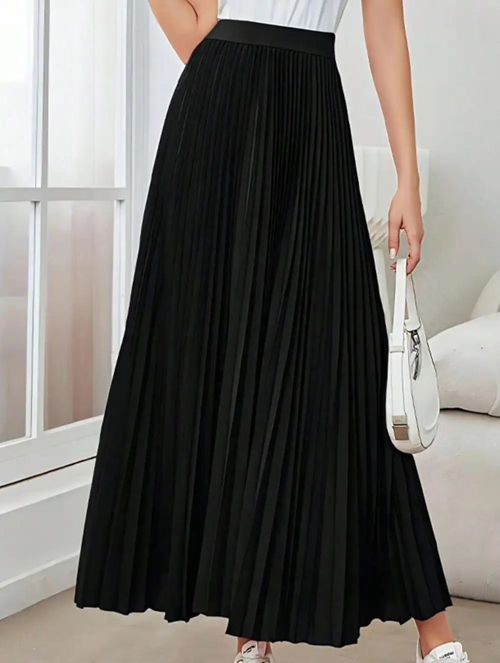 Pleated Flare A-Line Midi Skirt