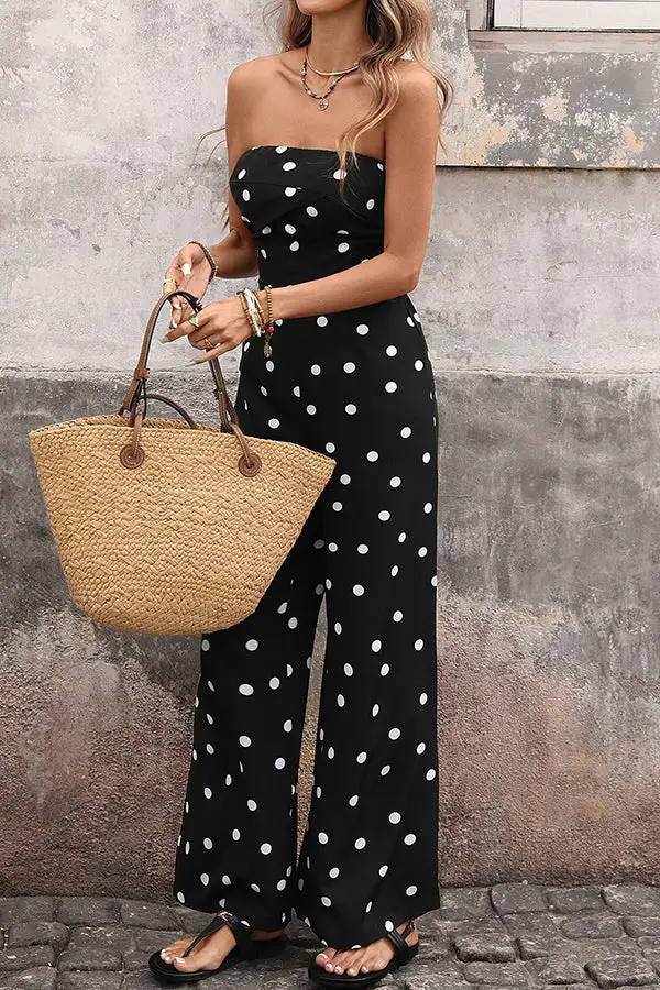 Dots Print Retro Bandeau Sleeveless Jumpsuit