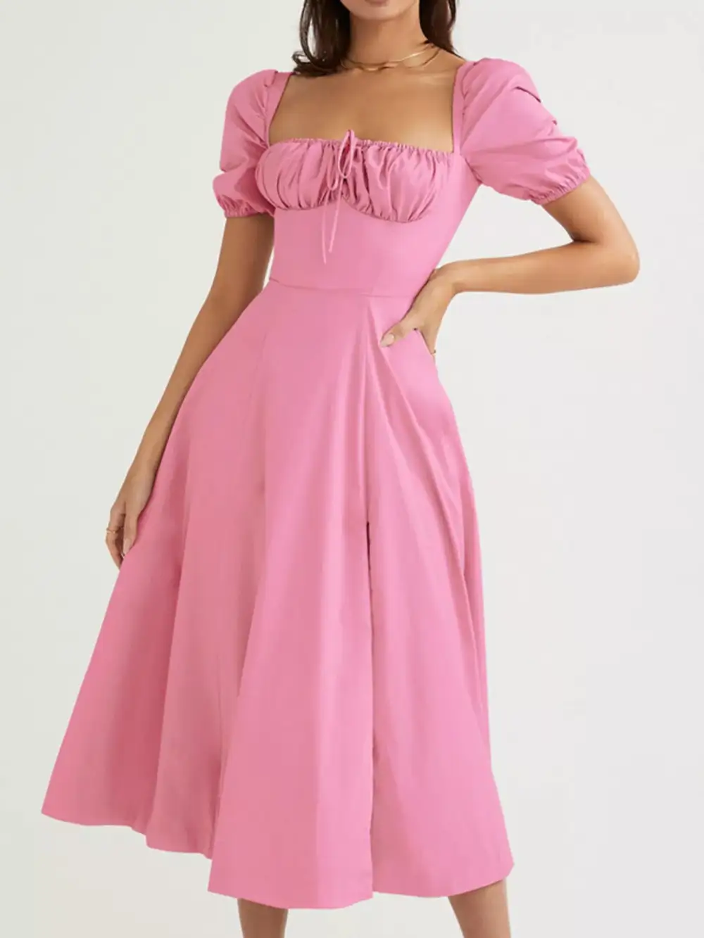 Slit Short Sleeve Midi Dress