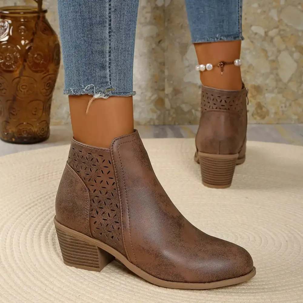 Casual Point Toe Block Heels Boots