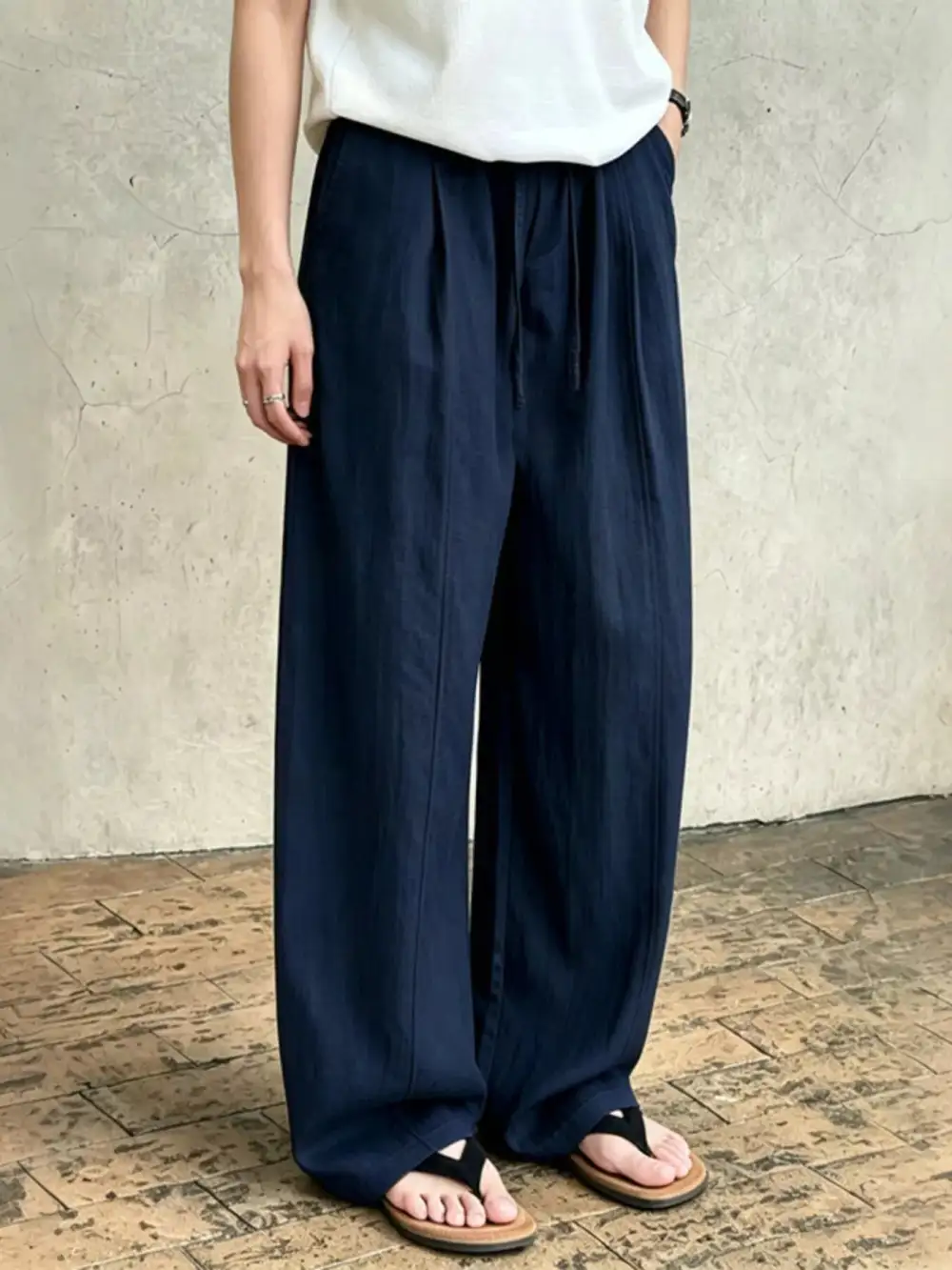 Men's Plus Size Wide Leg Pants with Drawstring
