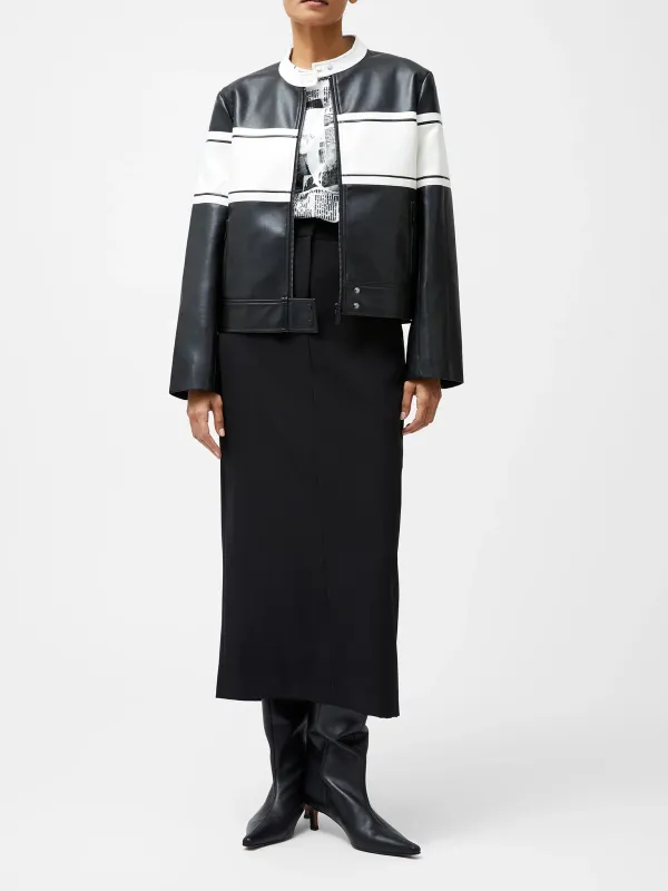 Creative Black And White Color Matching Fashionable Leather Jacket