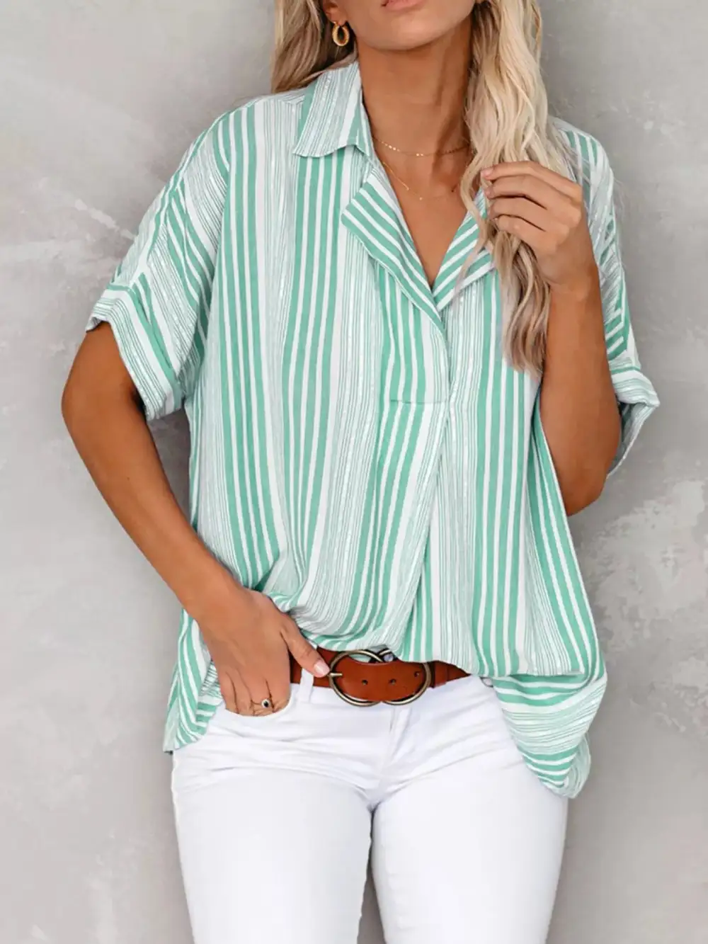 Collared Neck Half Sleeve Shirt Plus