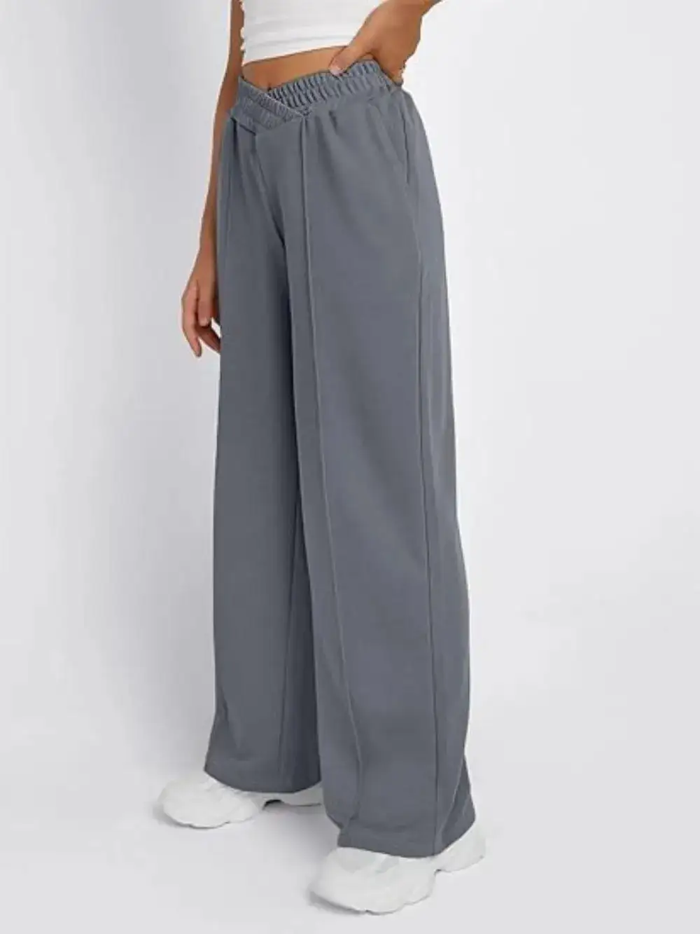 Gathered High Waist Wide Leg Pants