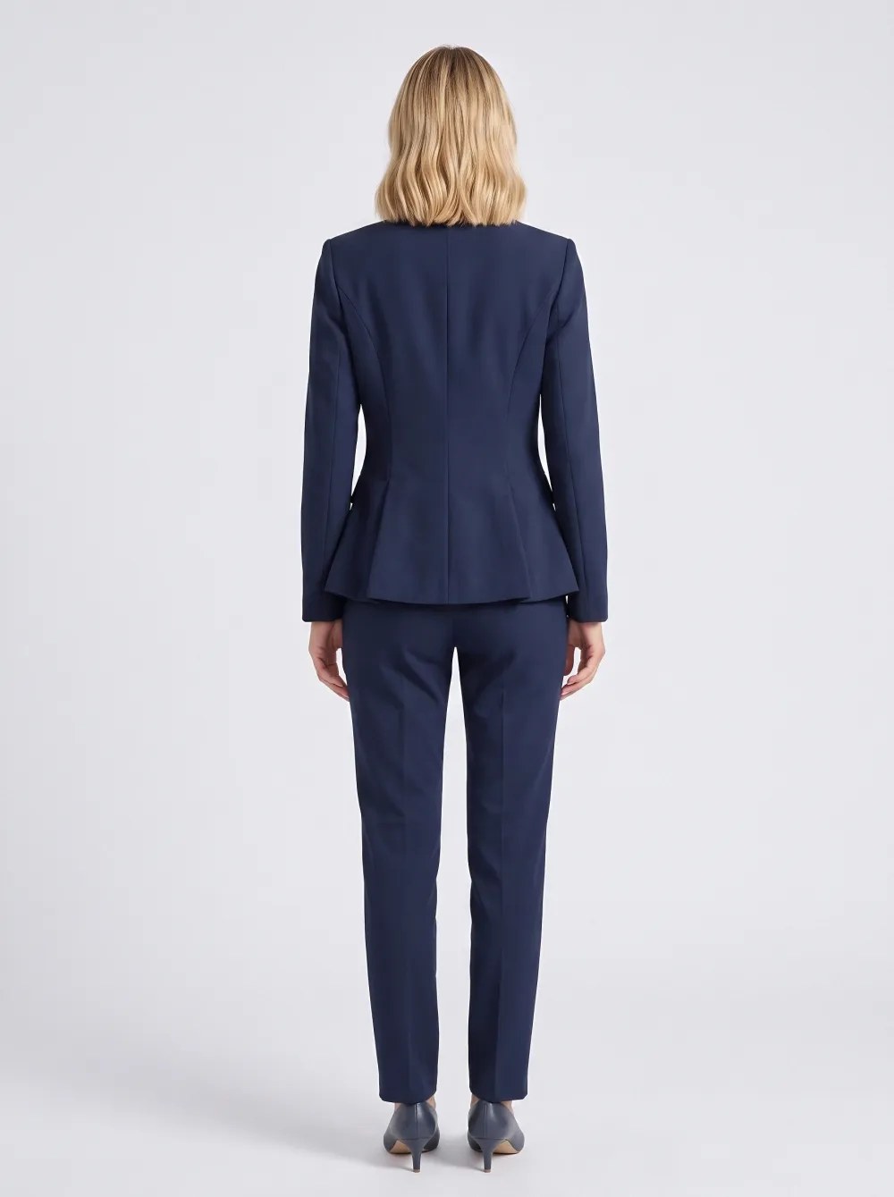 Women's Professional Business Navy Peplum Blazer Jacket