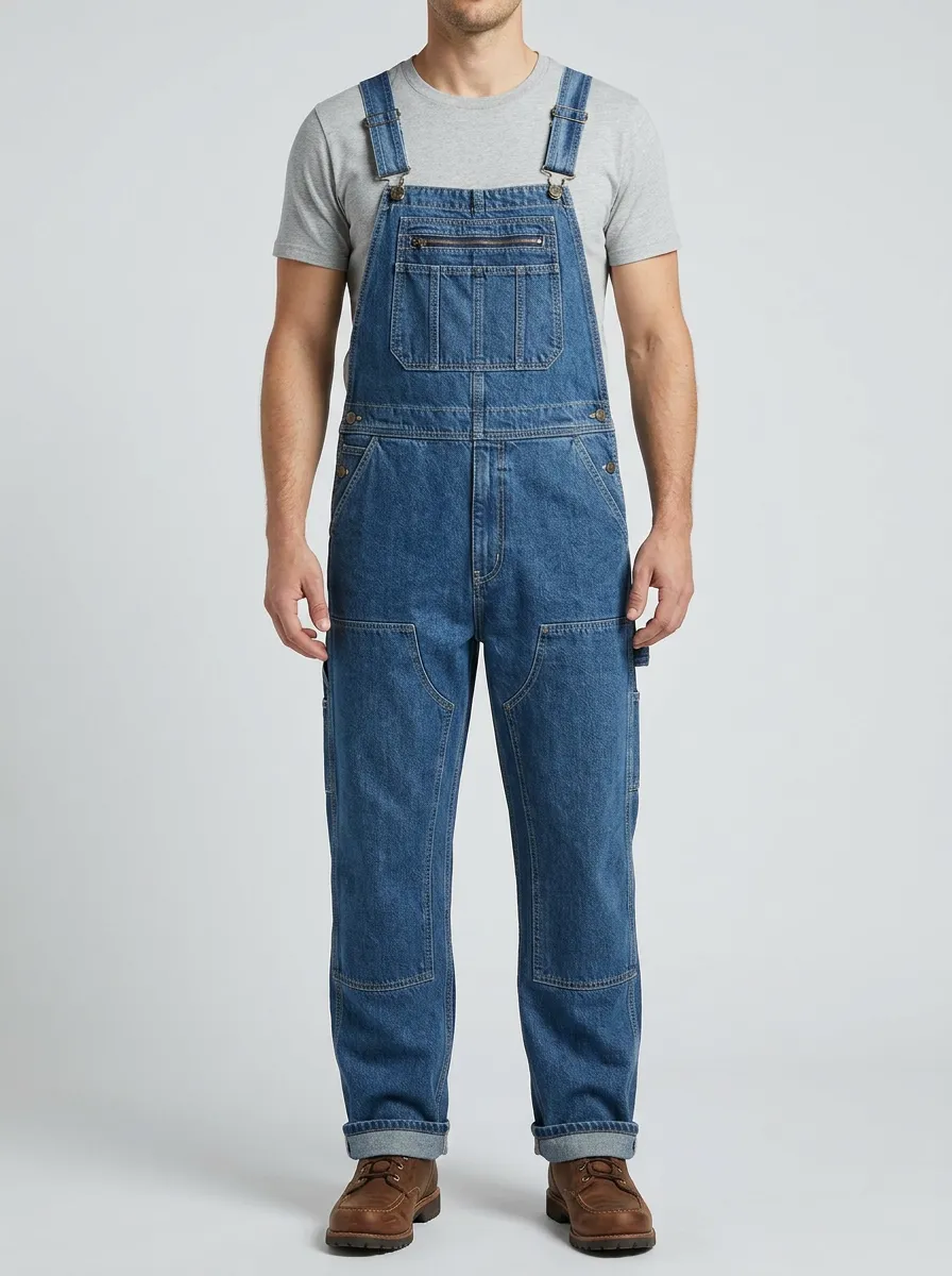 Men's Casual Workwear Blue Denim Bib Overalls