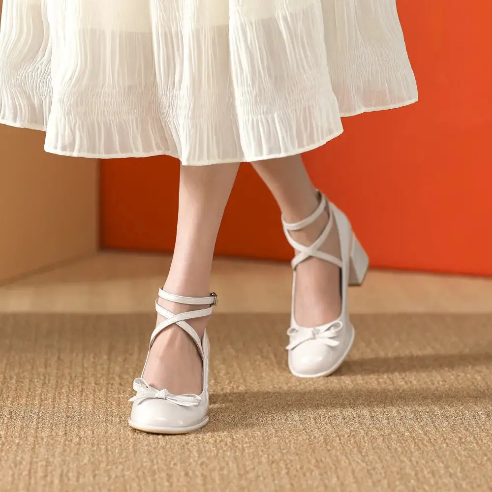 Bow-Detail Mary-Jane Round-Toe Pumps