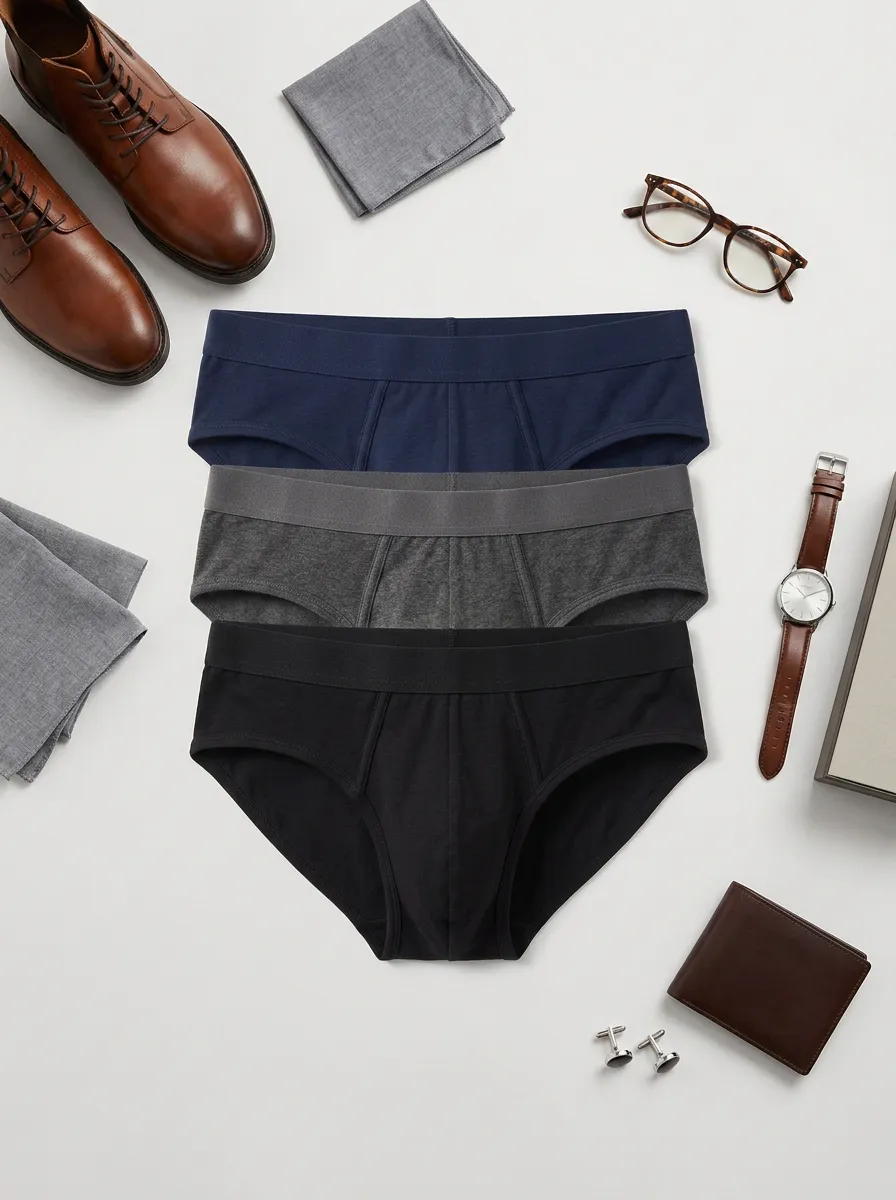 Men's Basic Solid Color Cotton Briefs Underwear Set