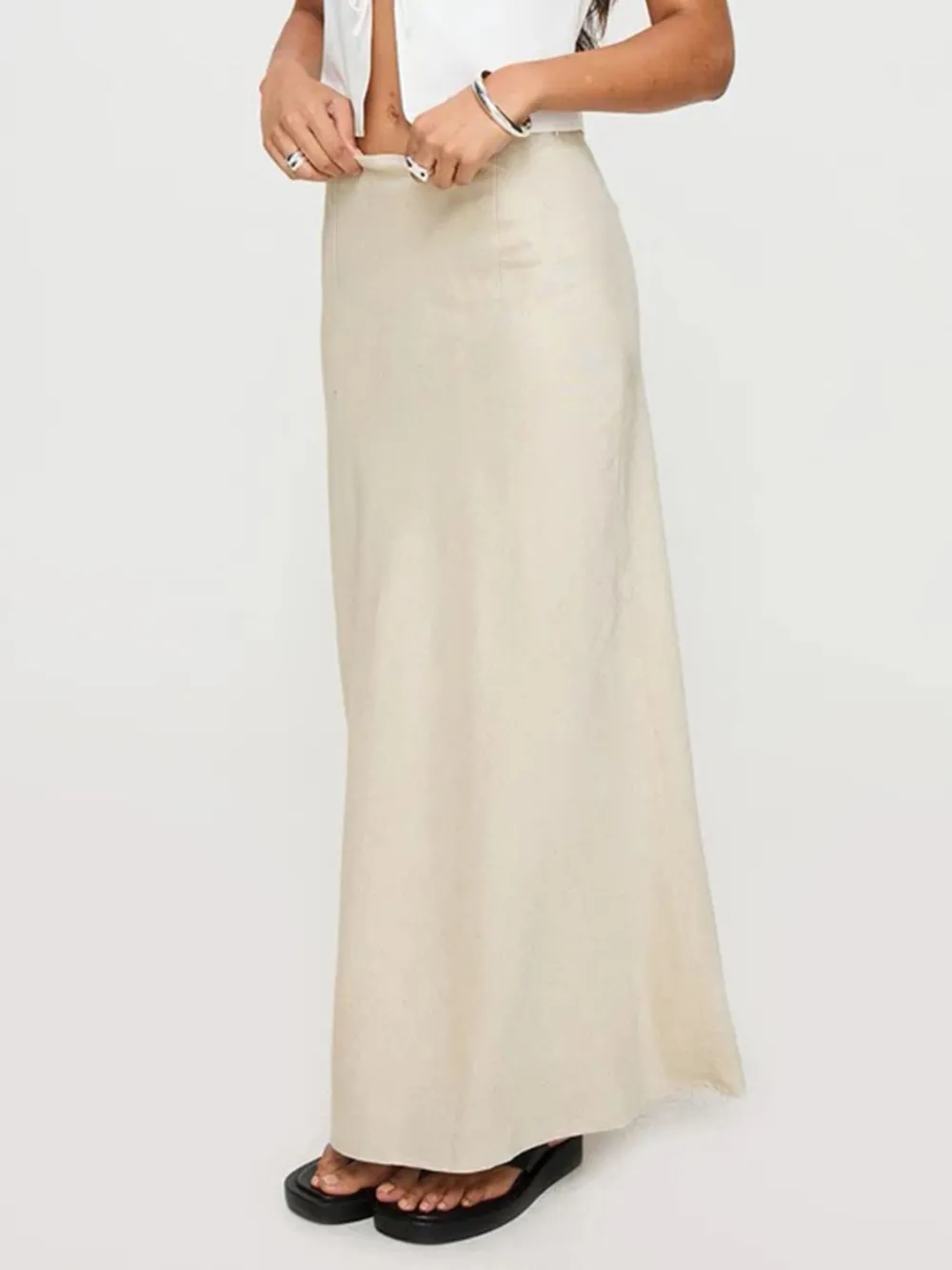 Fitted Linen Blend Skirt