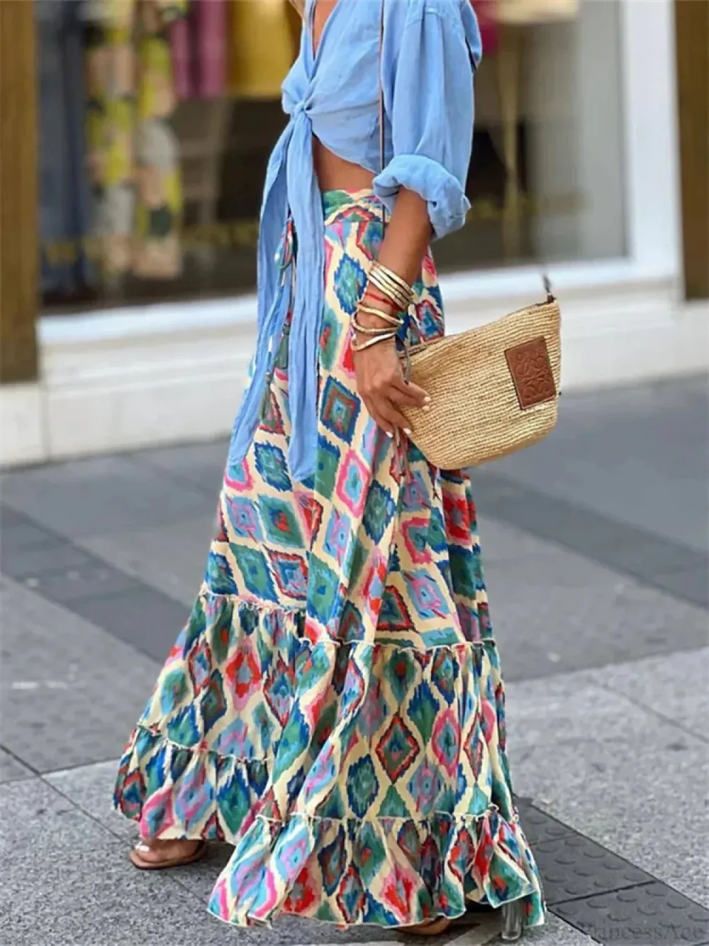 Layered Floral Printed Ruffle Skrit