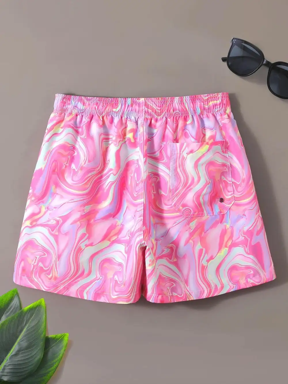 Men's Drawstring Allover Print Pocket Swim Trunks