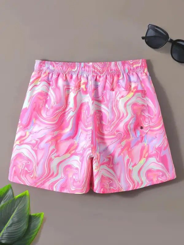 Men's Drawstring Allover Print Pocket Swim Trunks