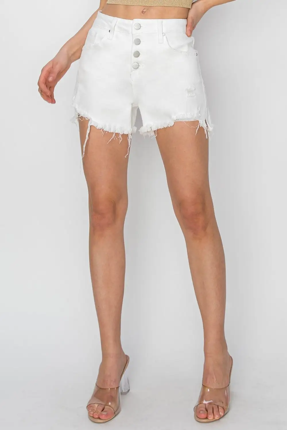 Button Fly Frayed Hem Shorts Denim Pants