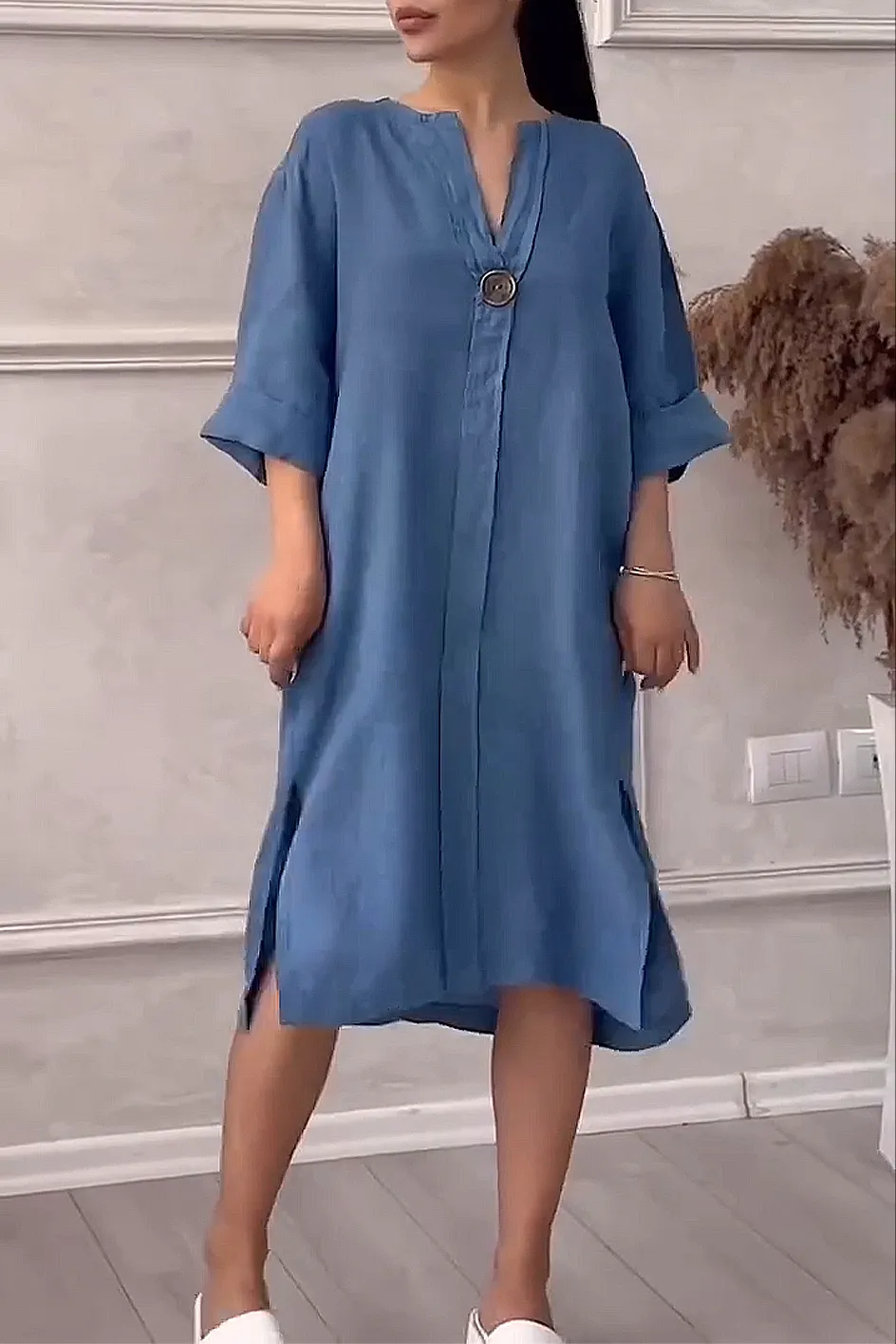 11 PACK Women'S Solid Color Casual Cotton And Linen Dress