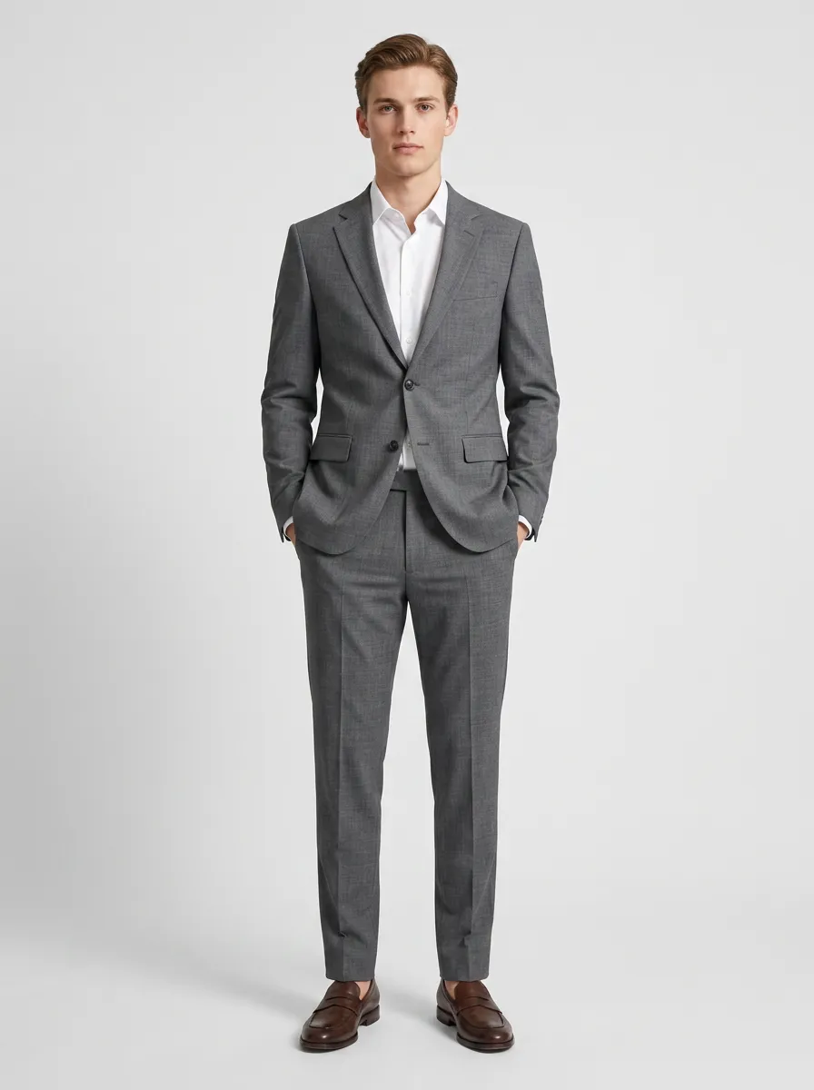 Men's Notched Lapel Business Formal Grey Solid Tailored Suit Set