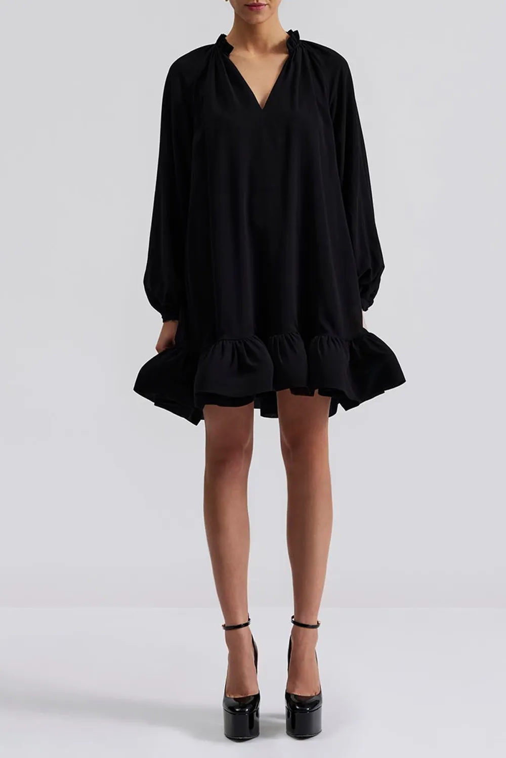 V Neck Ruffled Hem Mini Dress