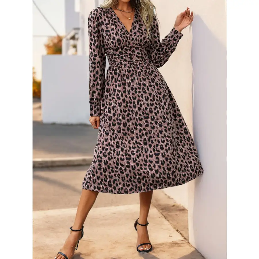 Surplice Long Sleeve Midi Dress